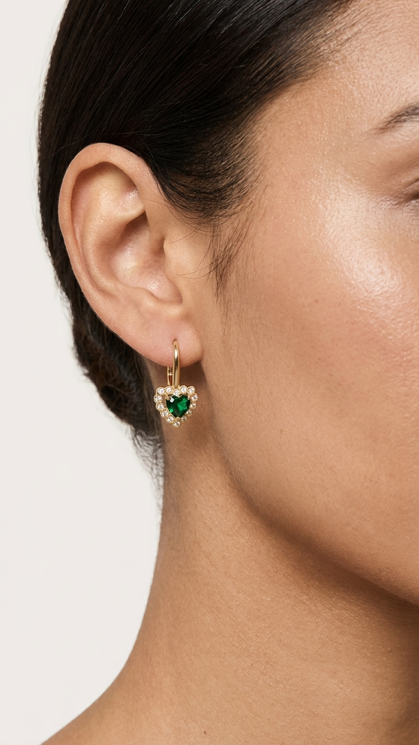 Heart emerald studs