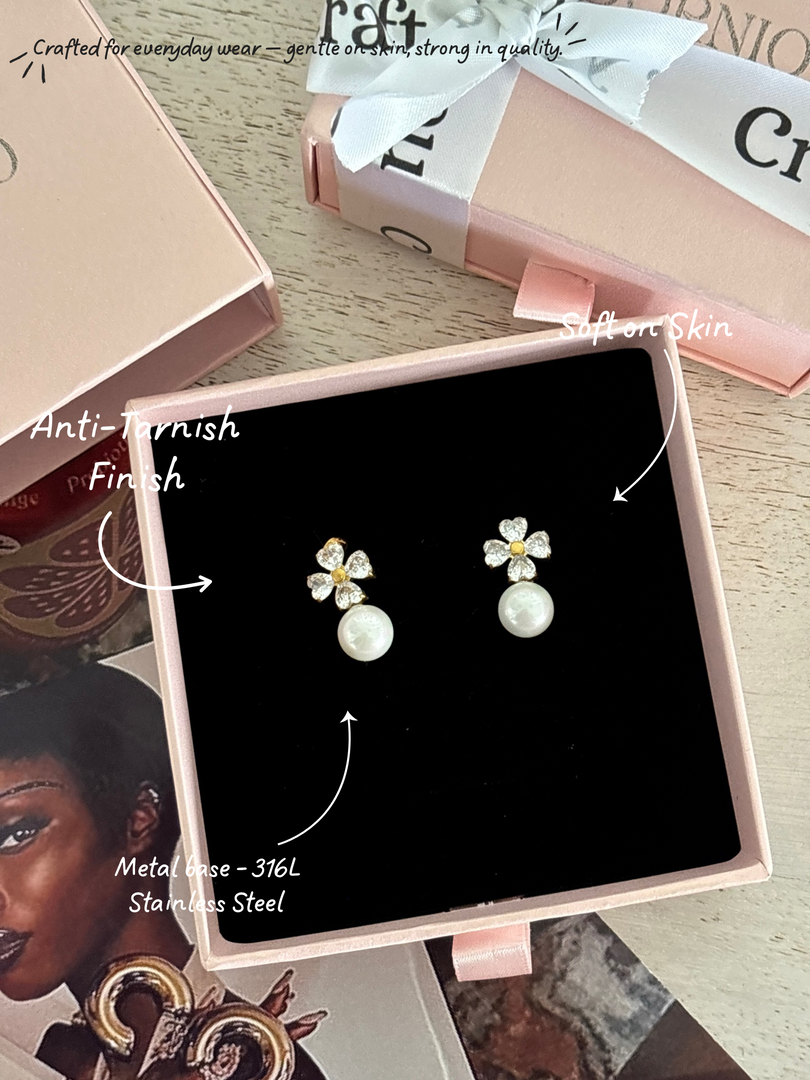 Floral pearl studs